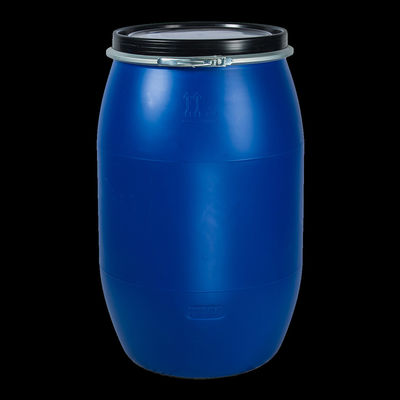 200L blauwe plastic vattrommel met handvat en stalen haak voor chemische opslag
